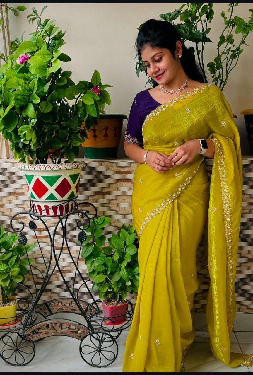 TREND SAREES SOFT CRANCHI SAREE HANDWORK PRETTY LOOK RESELLER RAZZO EXPORTS 