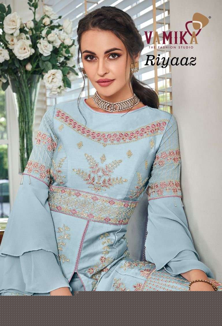 VAMIKA TM RIYAAZ NX STYLISH READYMADE HEAVY WORK KURTI PALAZZO SUIT