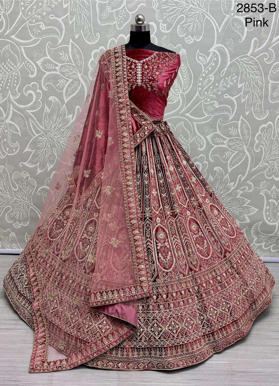 WEDDING BRIDAL VELVET HEAVY WORK LEHENGA CHOLI DOUBLE DUPATTA RESELLER 