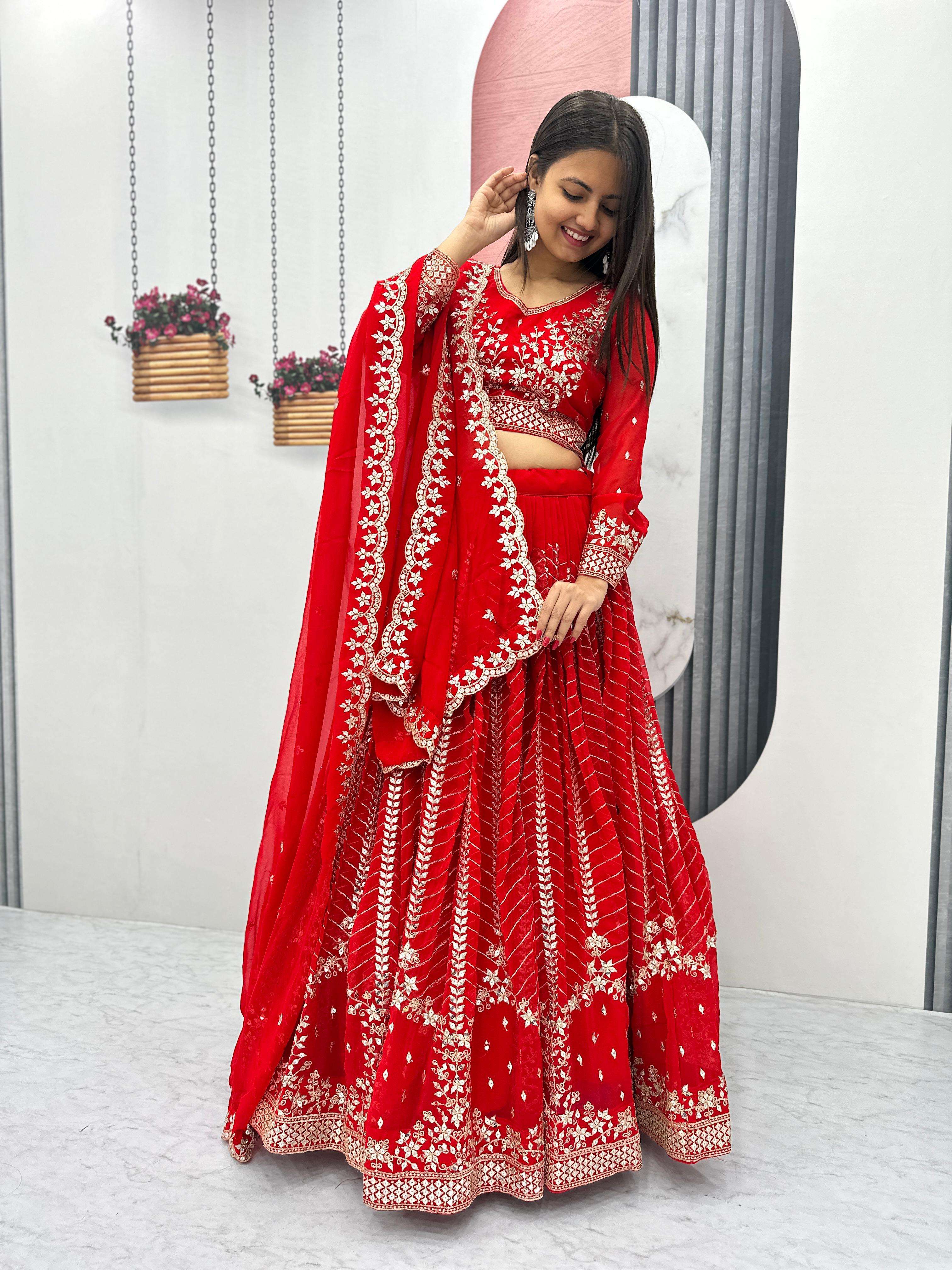 Wedding special red color Georgette fabric embroidery work lehenga choli 