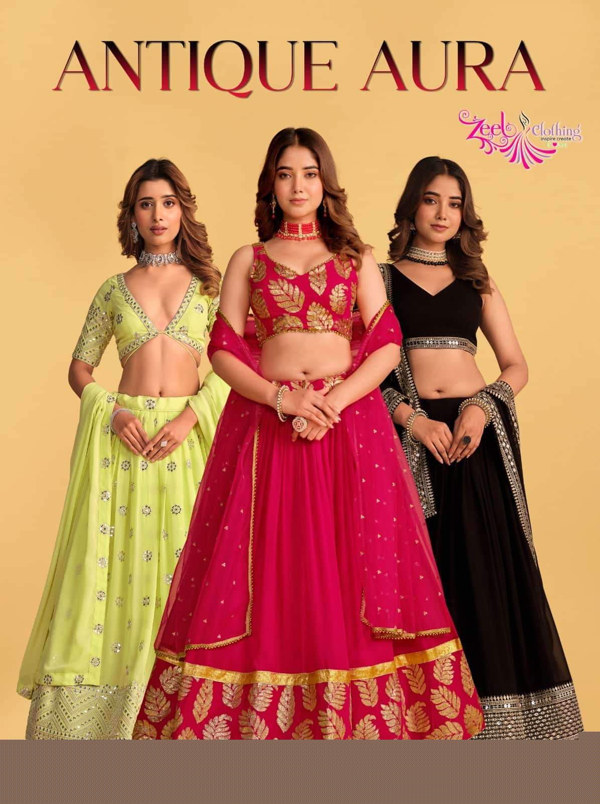ZEEL CLOTHING ANTIQUE AURA 5059  TO 5064 FESTIVAL SPECIAL LEHENGA CHOLI 