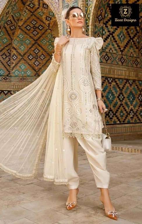 ZIAAZ DESIGNS 239 PAKISTANI STYLE WHITE DRESS FOR WOMEN DEALER SHOP 