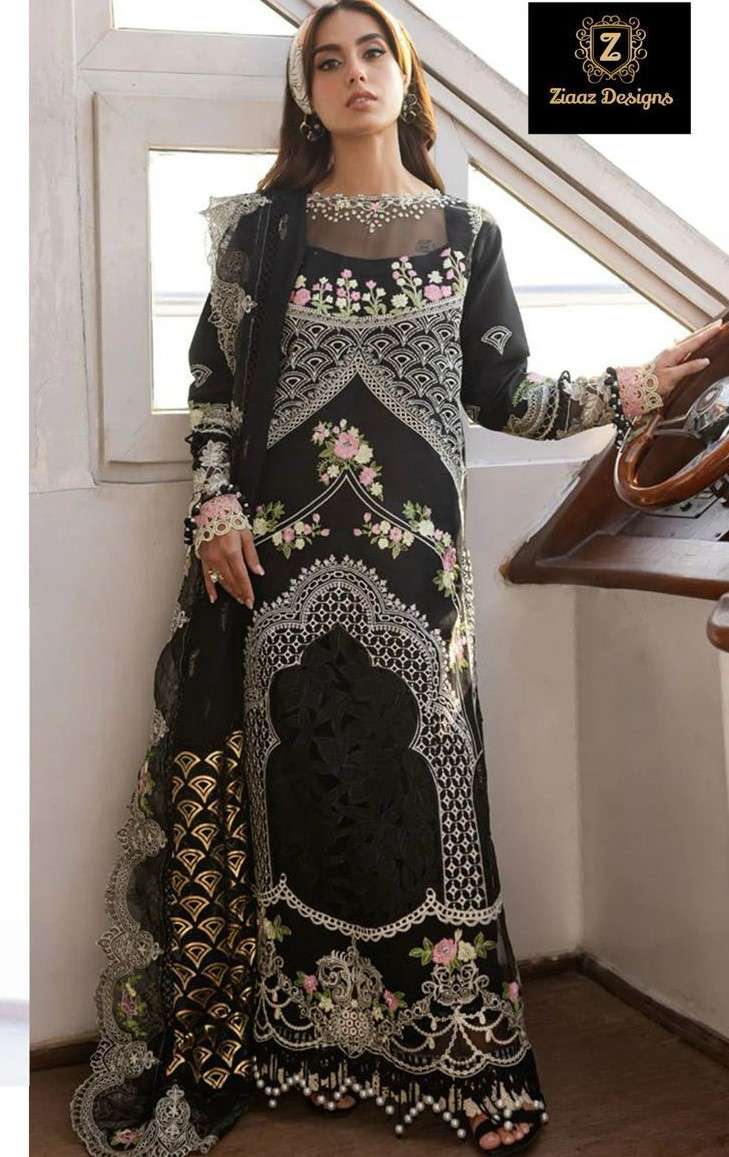 ZIAAZ DESIGNS 869 TOP PAKISTANI BLACK COLOR COTTON HEAVY WORK SUIT DEALER