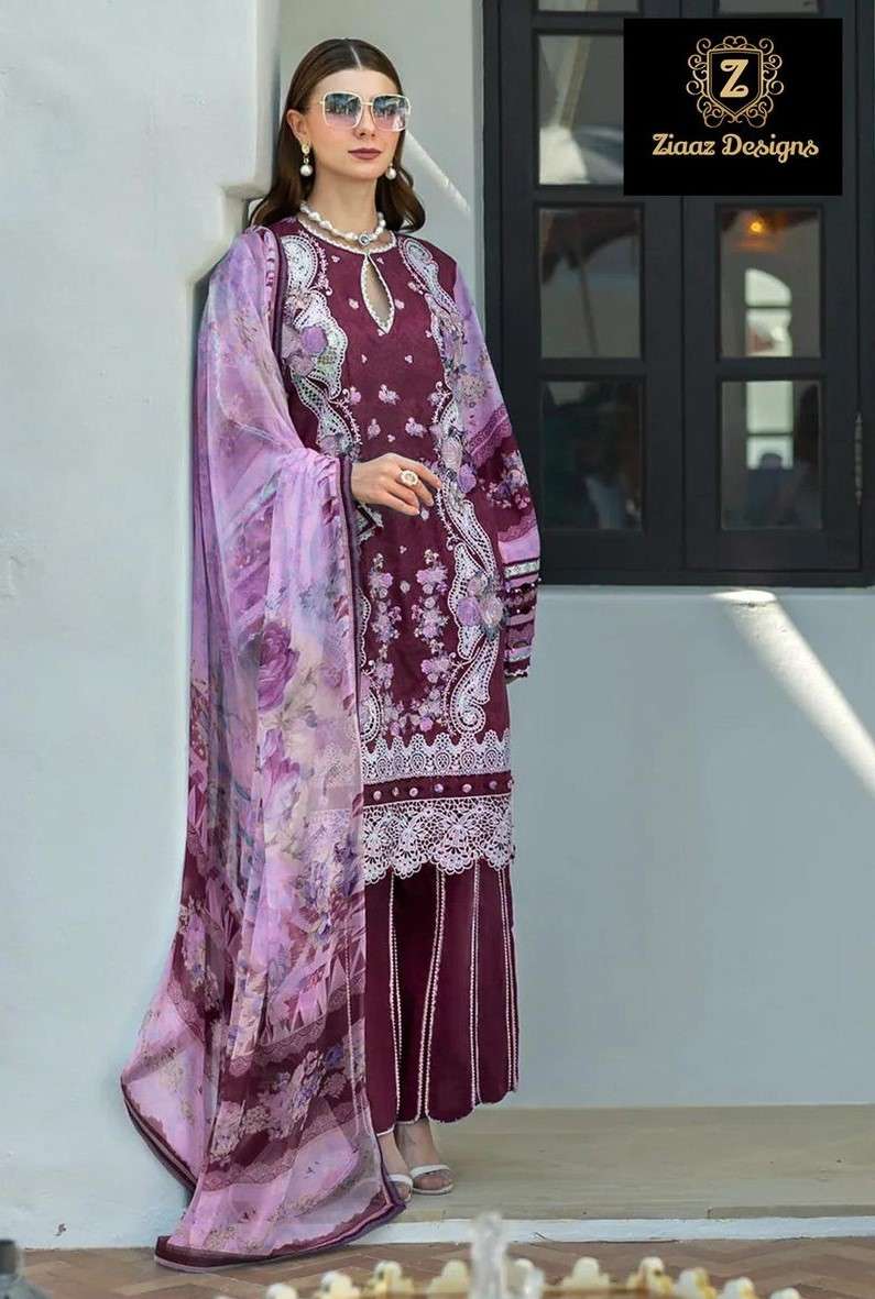 ZIAAZ DESIGNS 879 PAKISTANI PATTERN COTTON SEMI STITCH SUIT DEALER