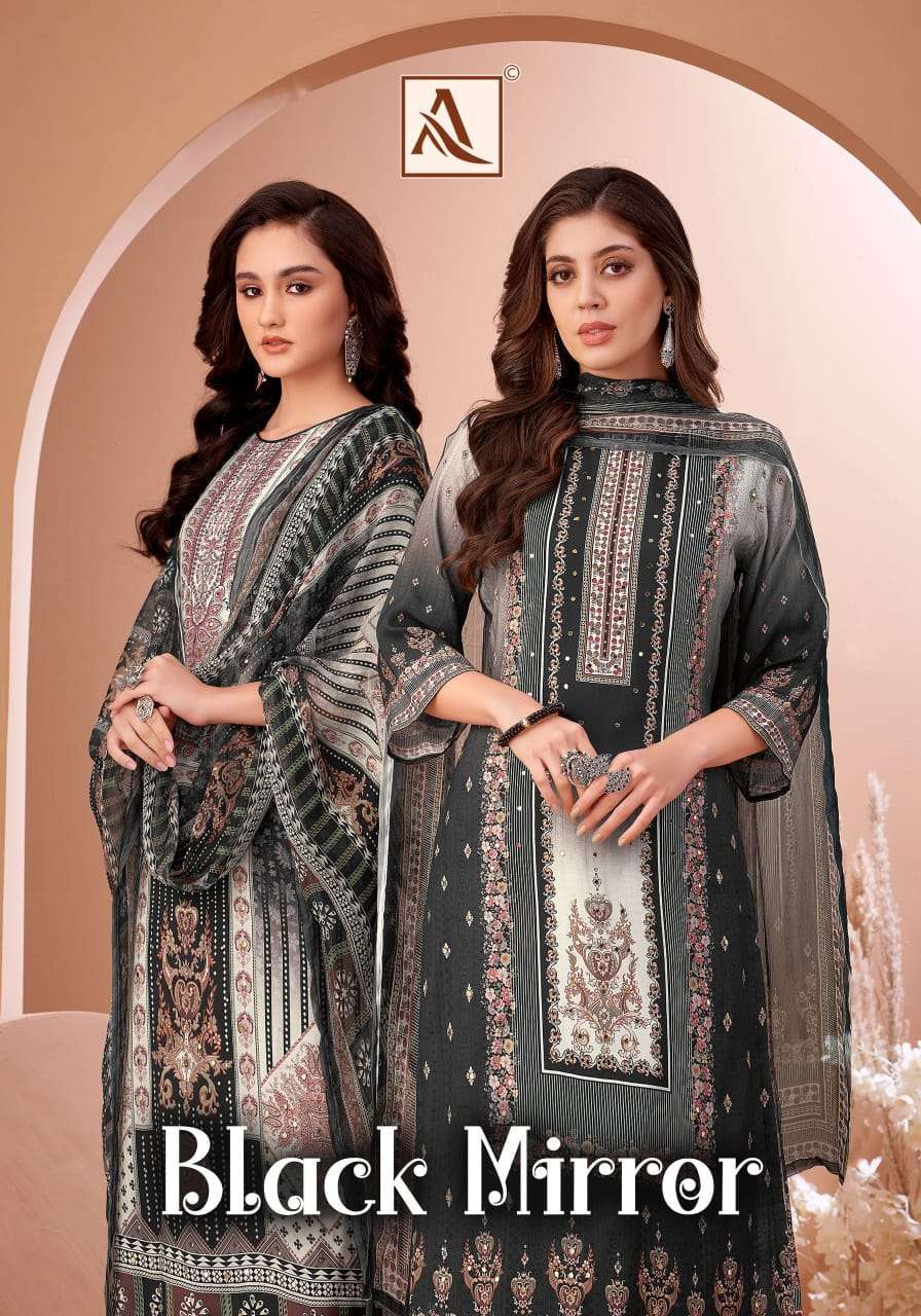 ALOK SUIT BLACK MIRROR FANCY MUSLIN LADIES SUIT FOR UNSTITCH RESELLER
