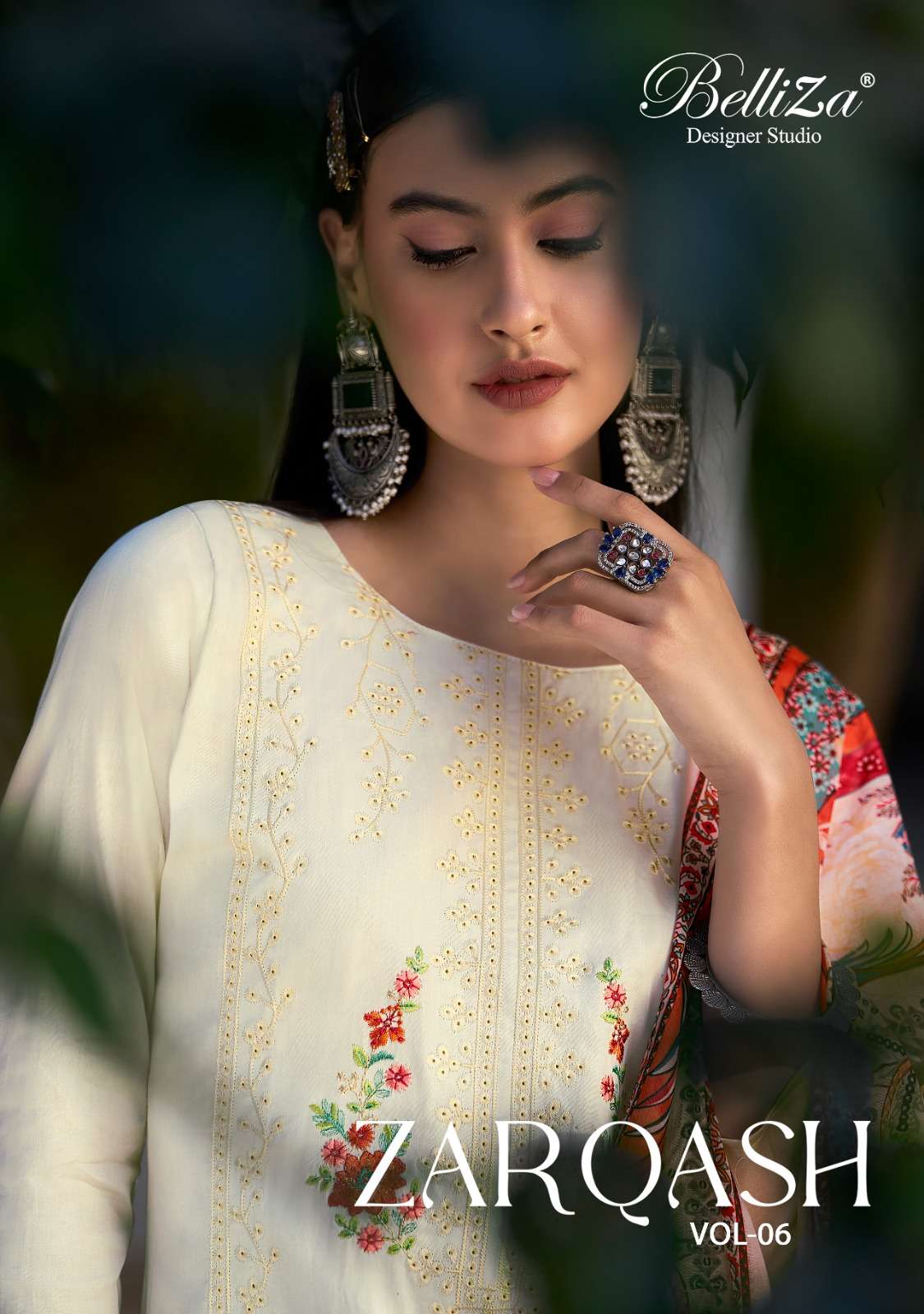 BELLIZA DESIGNER STUDIO ZARQASH VOL 6 HEAVY EMBROIDERY COTTON DRESS MATERIAL CATALOG