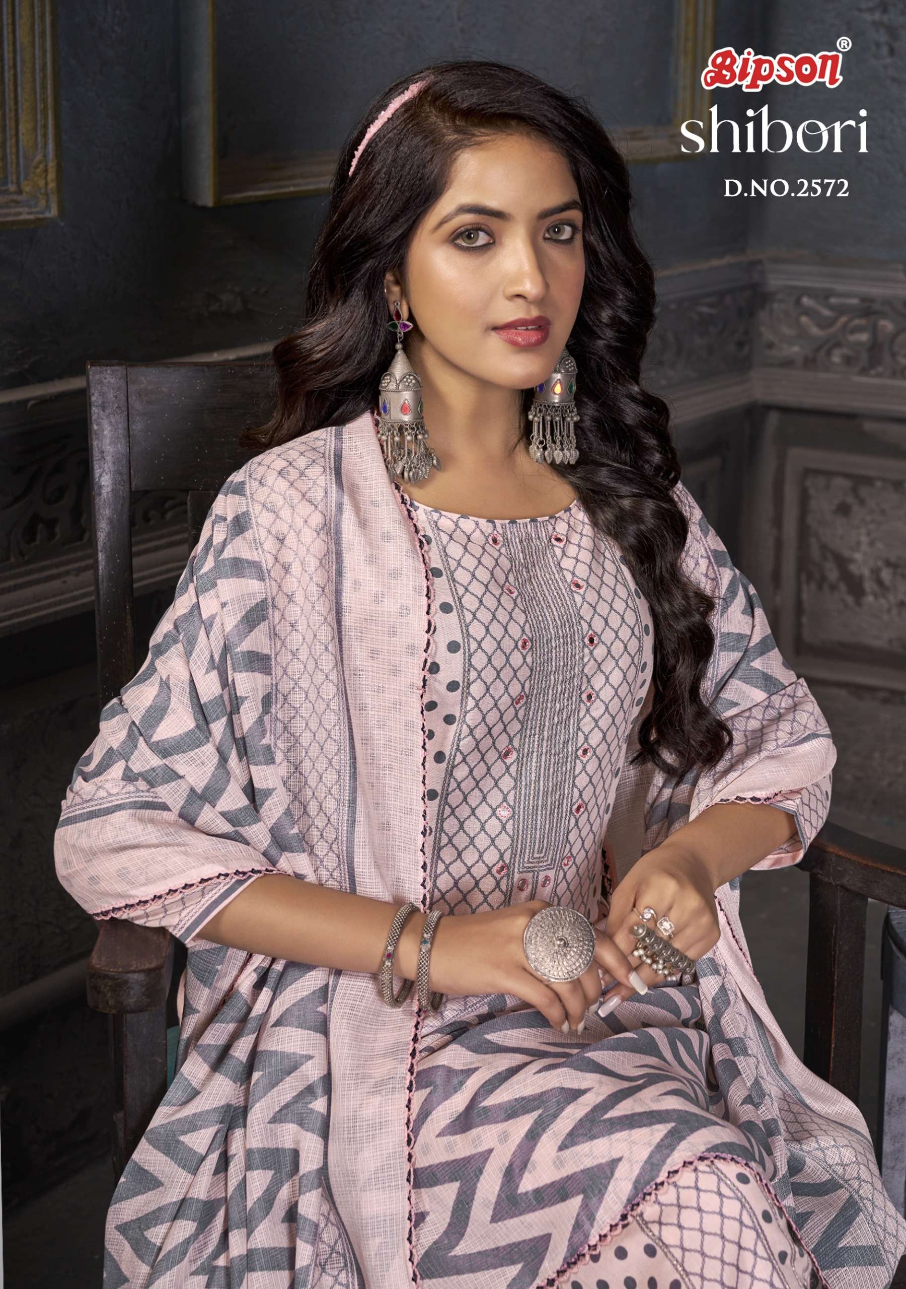 BIPSON PRINTS SHIBORI 2572 PURE COTTON WITH ETHNIC JARI WORK DRESS LADIES SHOP