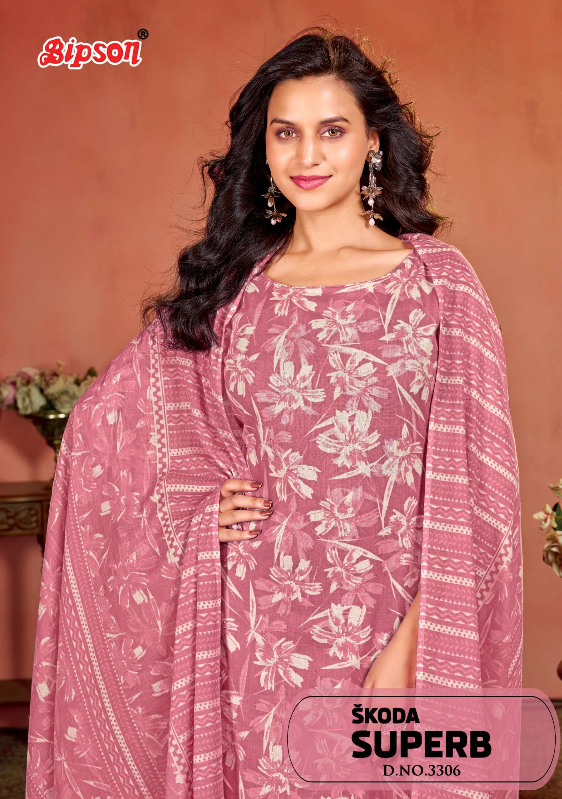 BIPSONE PRINTS SKODA SUPERB 3306 FLOWER PRINT WOMEN SUIT FOR ETHNIC STORE INDIA