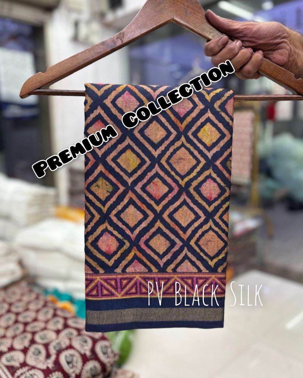BLACK SILK PREMIUM POLYSTER VISCOSE PRINT SAREE WITH BLOUSE SUPPLIER 