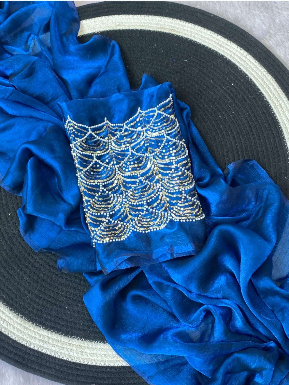 BOLLYWOOD STYLE NET FABRIC HEAVY BLOUSE SATIN FABRIC SAREE 