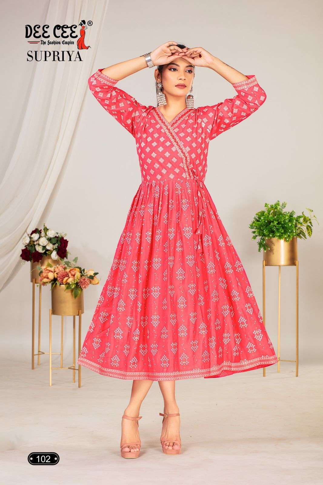 DEECEE SUPRIYA CHANDERI FOIL FLARED KURTI COLLECTION WHOLESALE