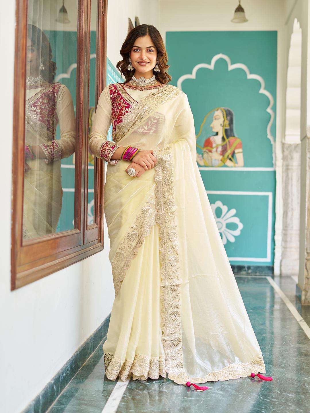 Designer Stich blouse with heavy Border fancy saree Siya 001