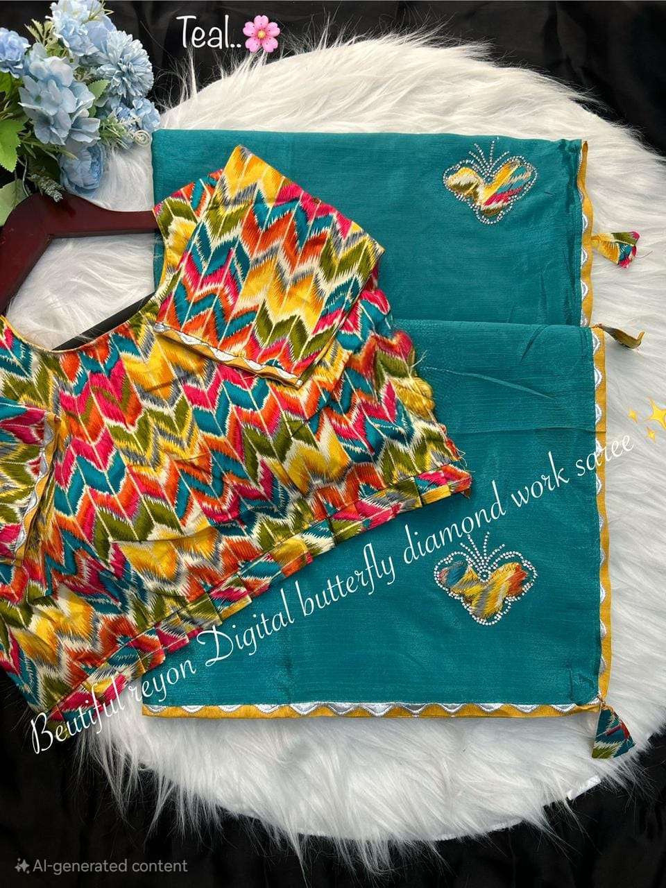 DIGITAL PRINTED STICH BLOUSE RAYON FABRIC BUTTERFLY DESIGN SAREE