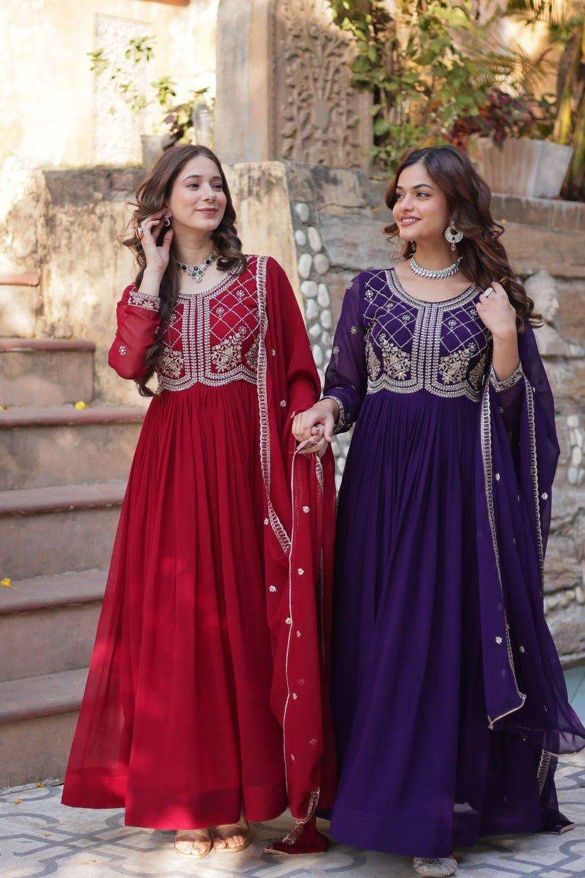 ETHNIC DESIGNER GEORGETTE FABRIC EMBROIDERY WORK LONG SUITS LW 9220