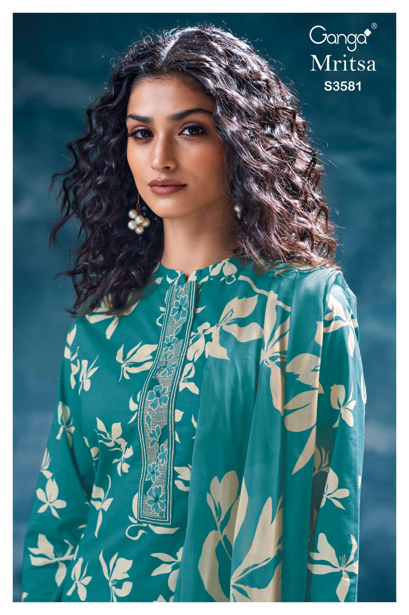 GANGA MRITSA 3581 HIGH QUALITY COTTON PRINTED EMBROIDERY PALAZZO KAMEEZ CLOTH