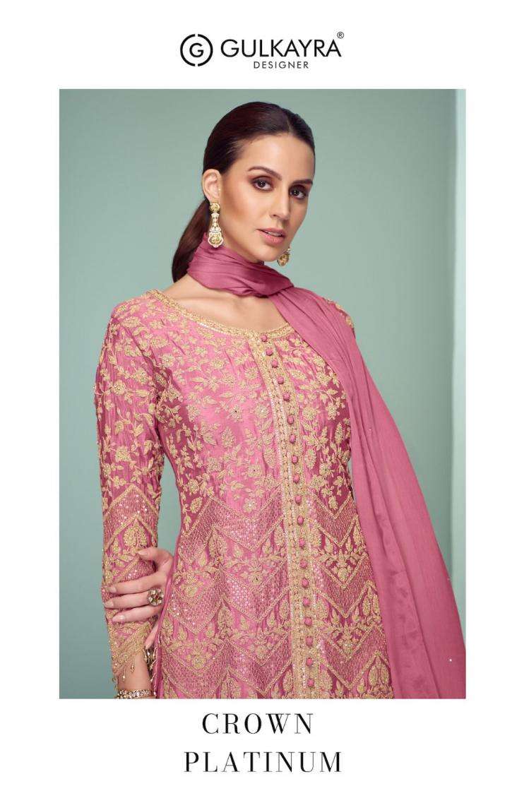 GULKAYRA DESIGNER CROWN PLATINUM CHINON SILK WESTERN STYLE REAYMADE SUITS 