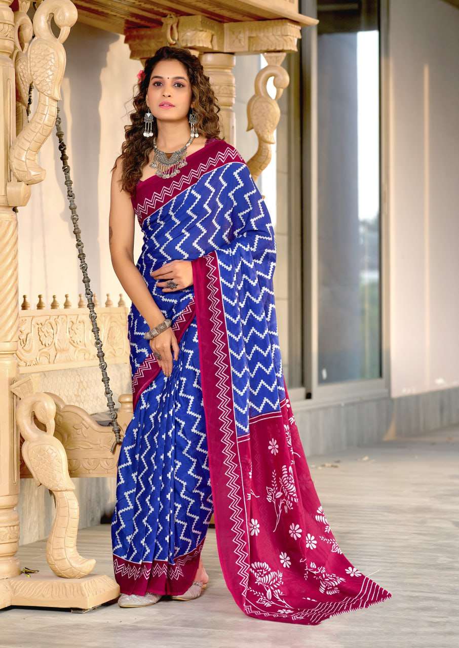 HAND BLOCK PRINT MULMUL COTTON SAREE MULTICOLOR SHOP ILEANA 