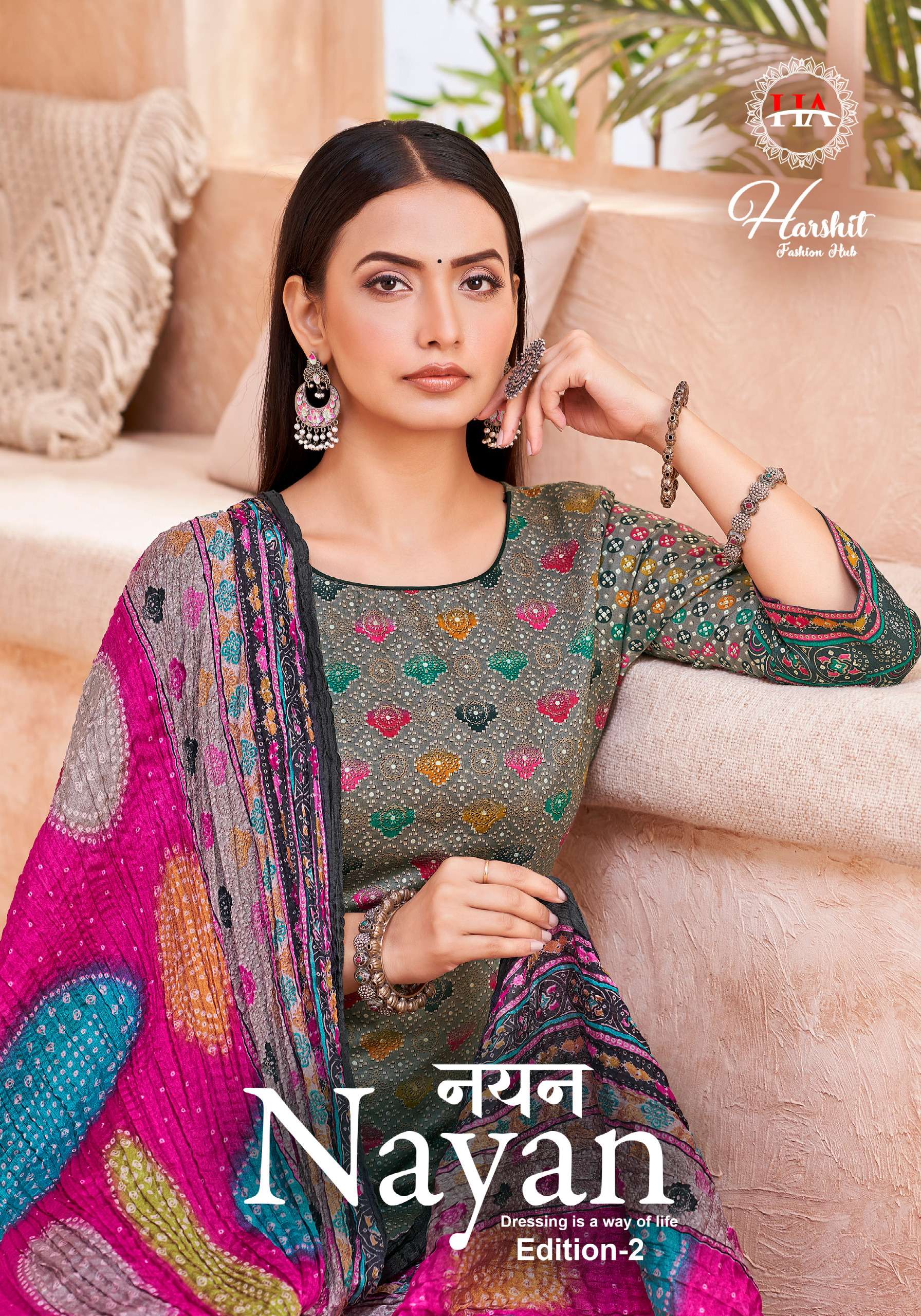 HARSHIT FASHION NAYAN VOL 2 ZAM DESIGNER PRINT MIRROR WORK SUIT LADIES WEAR