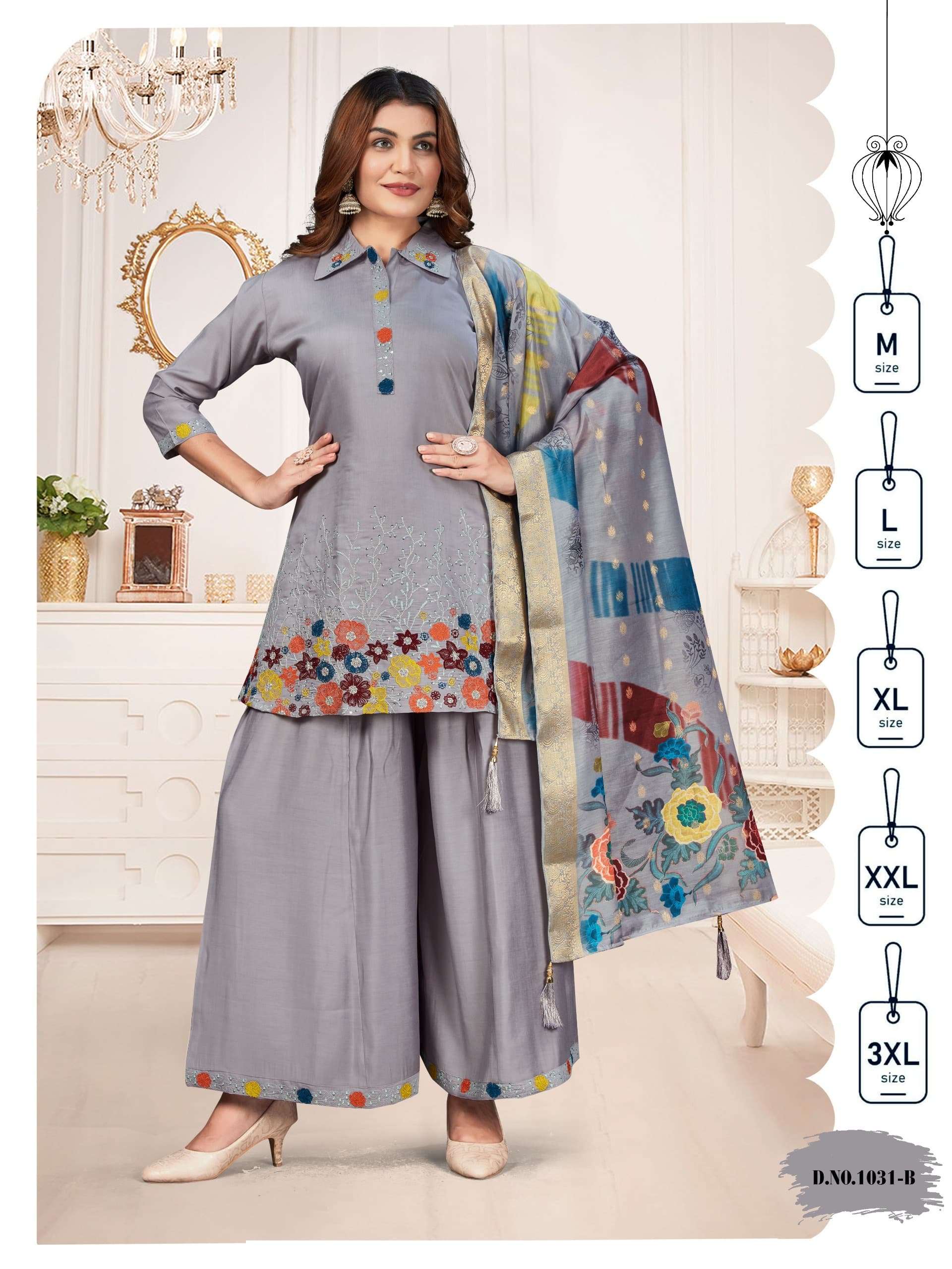 HEAVY ROMAN SILK FANCY KURTI PALAZZO SUIT COLLECTION ARRIVAL AKSHAR