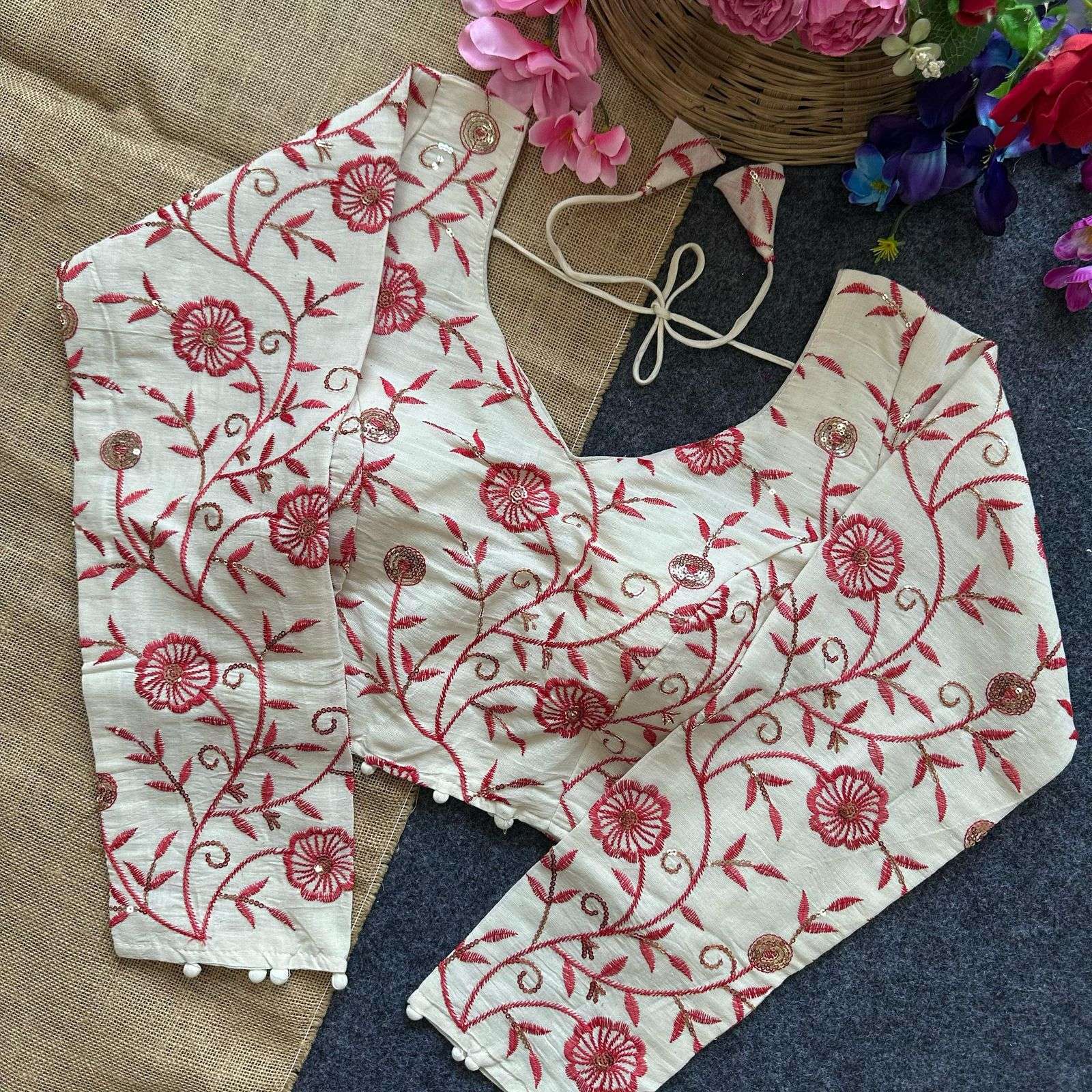 Khadi Cotton fancy work stich blouse 