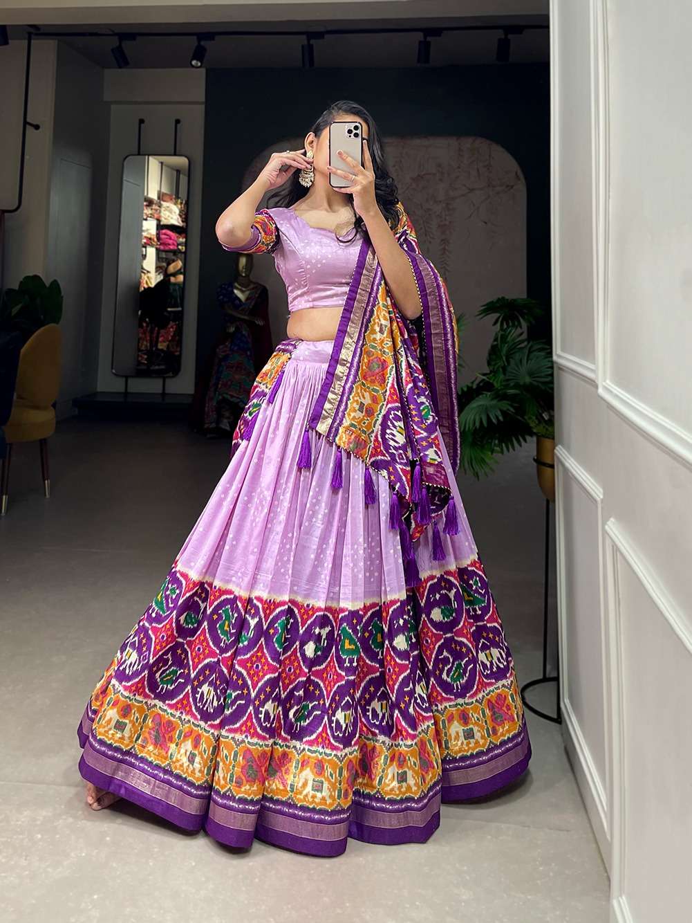 NAVRATRI FESTIVL SPECIAL TUSSER SILK FABRIC PATOLA DESIGN LEHENGA CHOLI LNB 1684