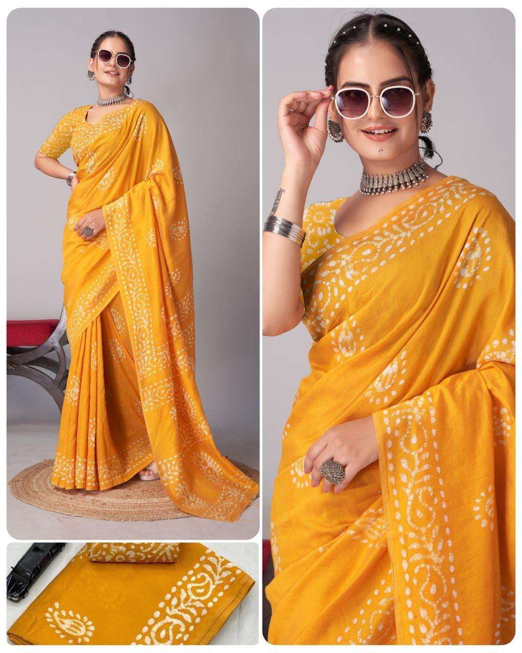 PURE CHANDERI SOFT COTTON HAND BLOCK PRINTED SAREE WITH BLOUSE SUPPLIER VF