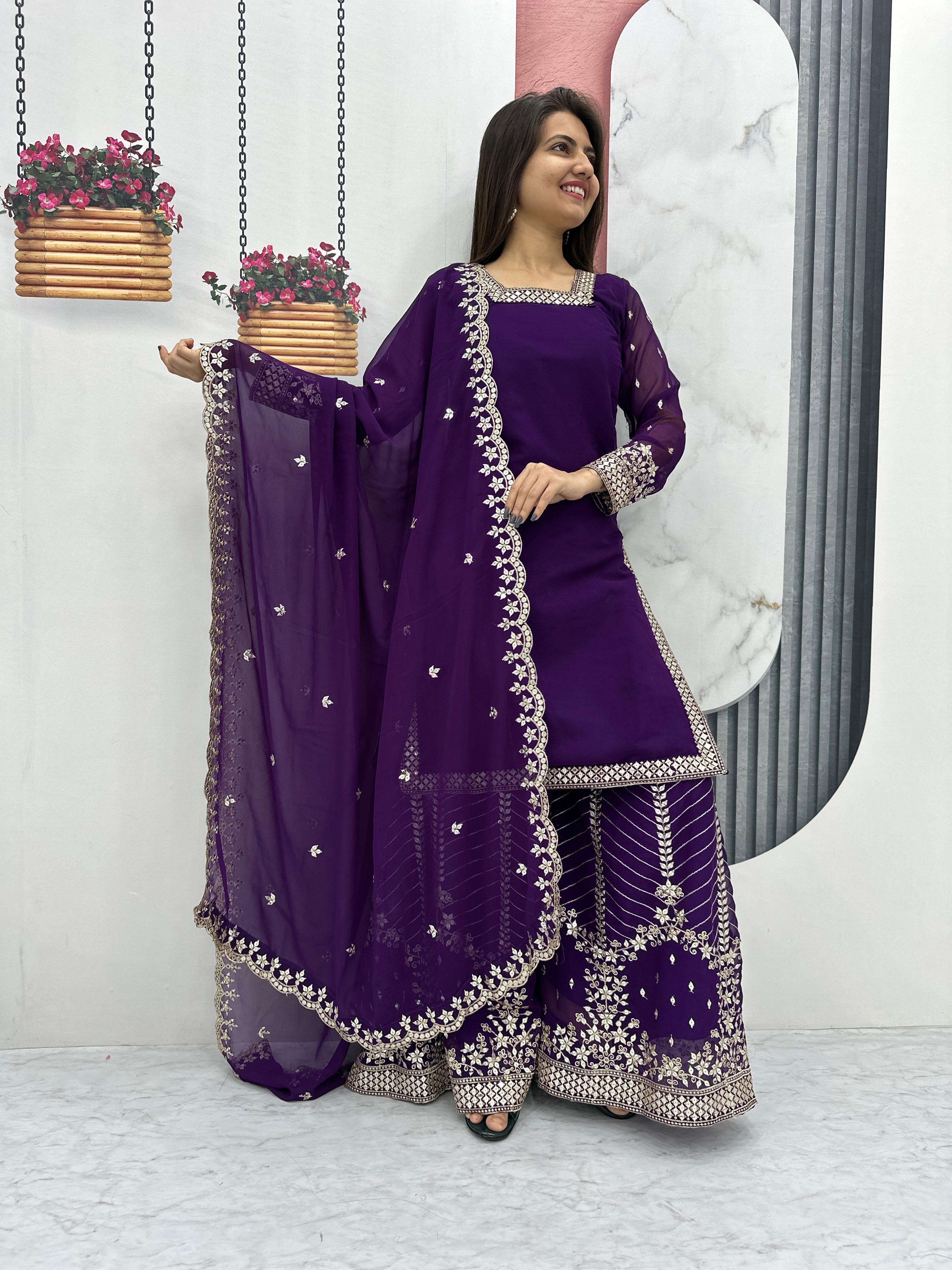 Purple shades Georgette fabric embroidery Work Designer Look Suits Pf 22
