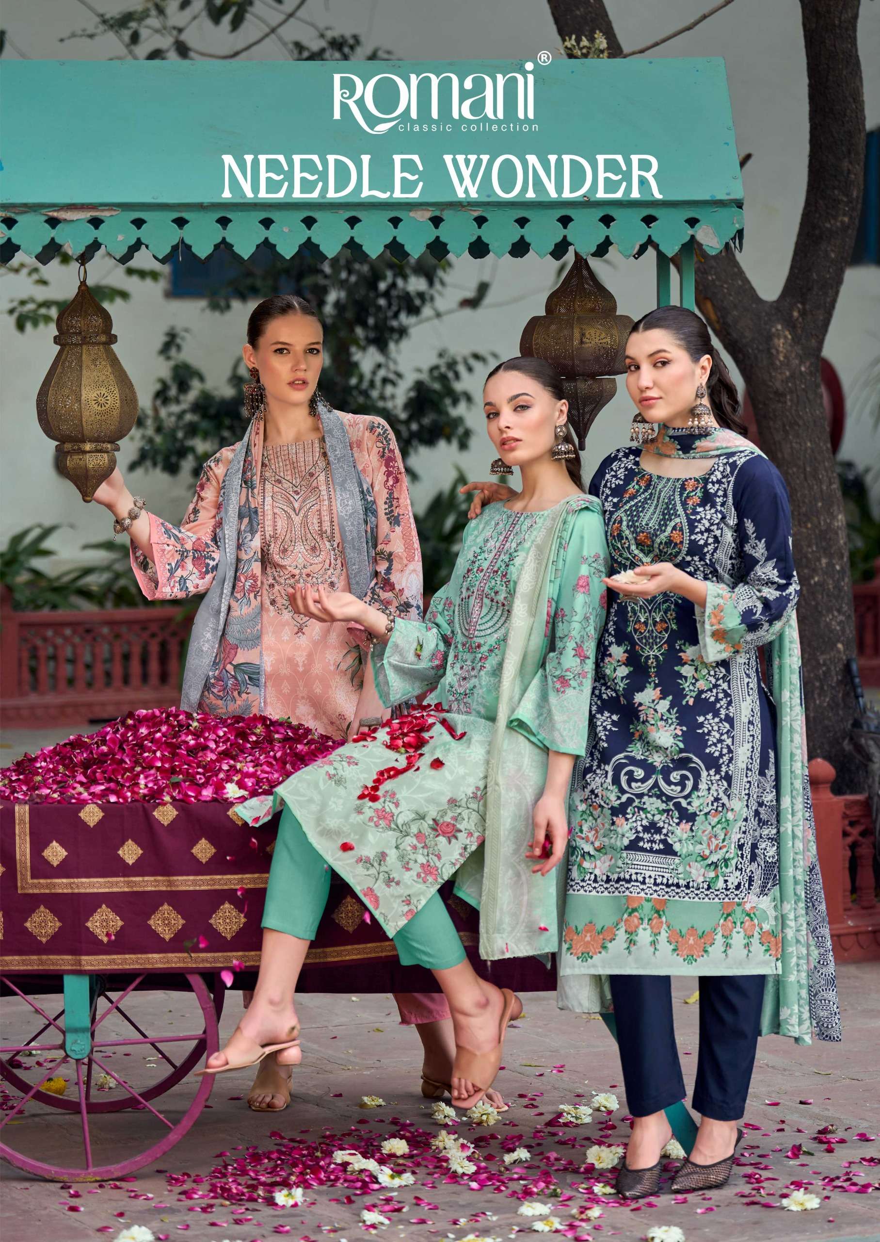 ROMANI NEEDLE WONDER PAKISTANI DESIGN INDIAN DRESS MATERIAL LADIES SUIT DEALER