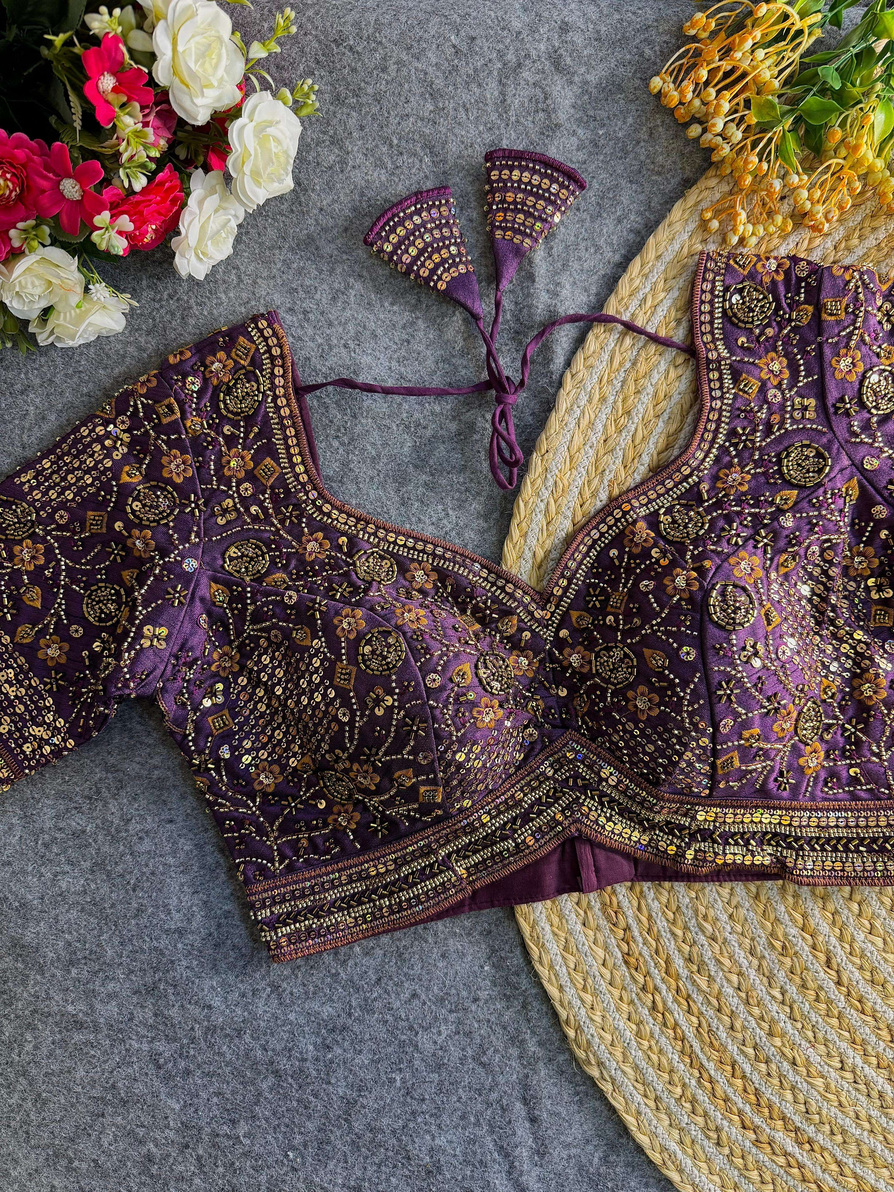 SABHYASCHI STYLE SILK FABRIC HEAVY EMBROIDERY WORK BLOUSE 