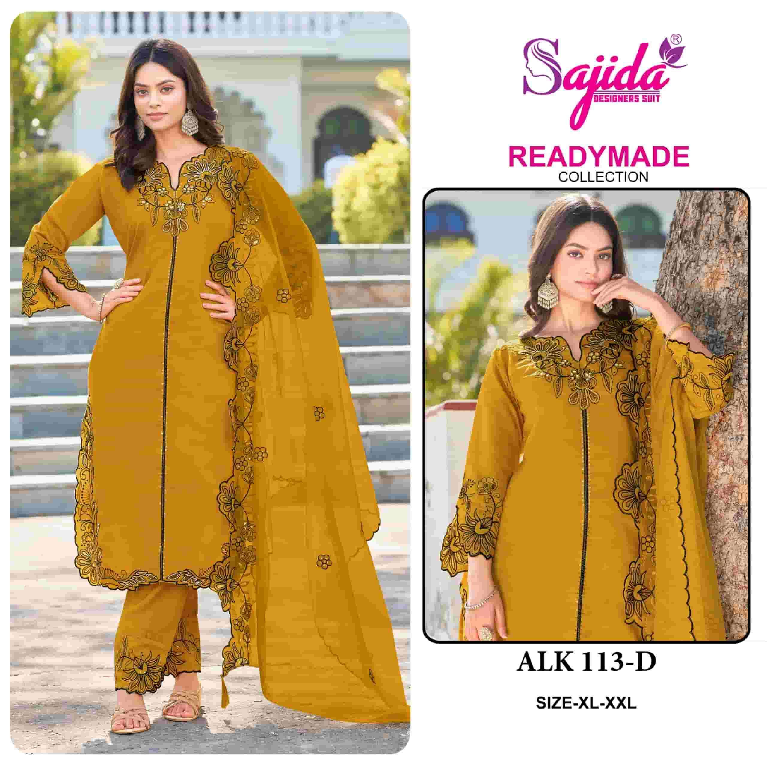 SAJIDA ALK 113 COLORS INDIAN PAKISTANI WORK SUIT FOR READYMADE CATALOG