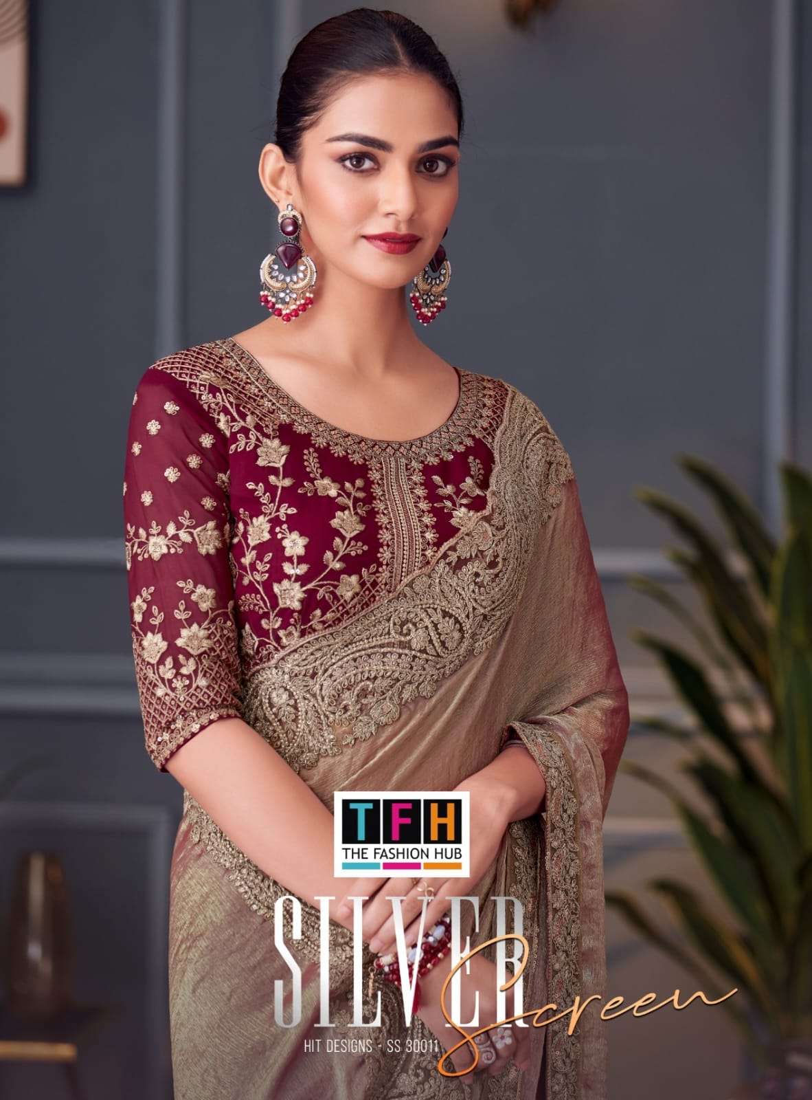 TFH SILVER SCREEN 20 30011 COLOUR HEAVY EMBROIDERY WORK BORDER FANCY SAREE 