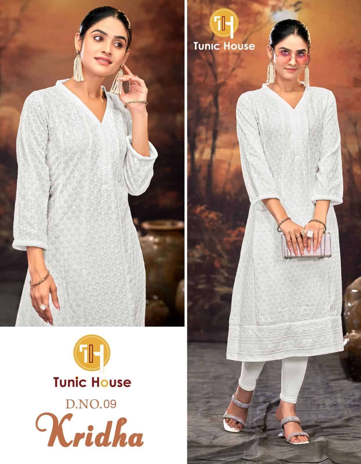 TUNIC HOUSE KRIDHA HEAVY CHIKAN WORK KURTA SIZE SET EXPORTER SHOP