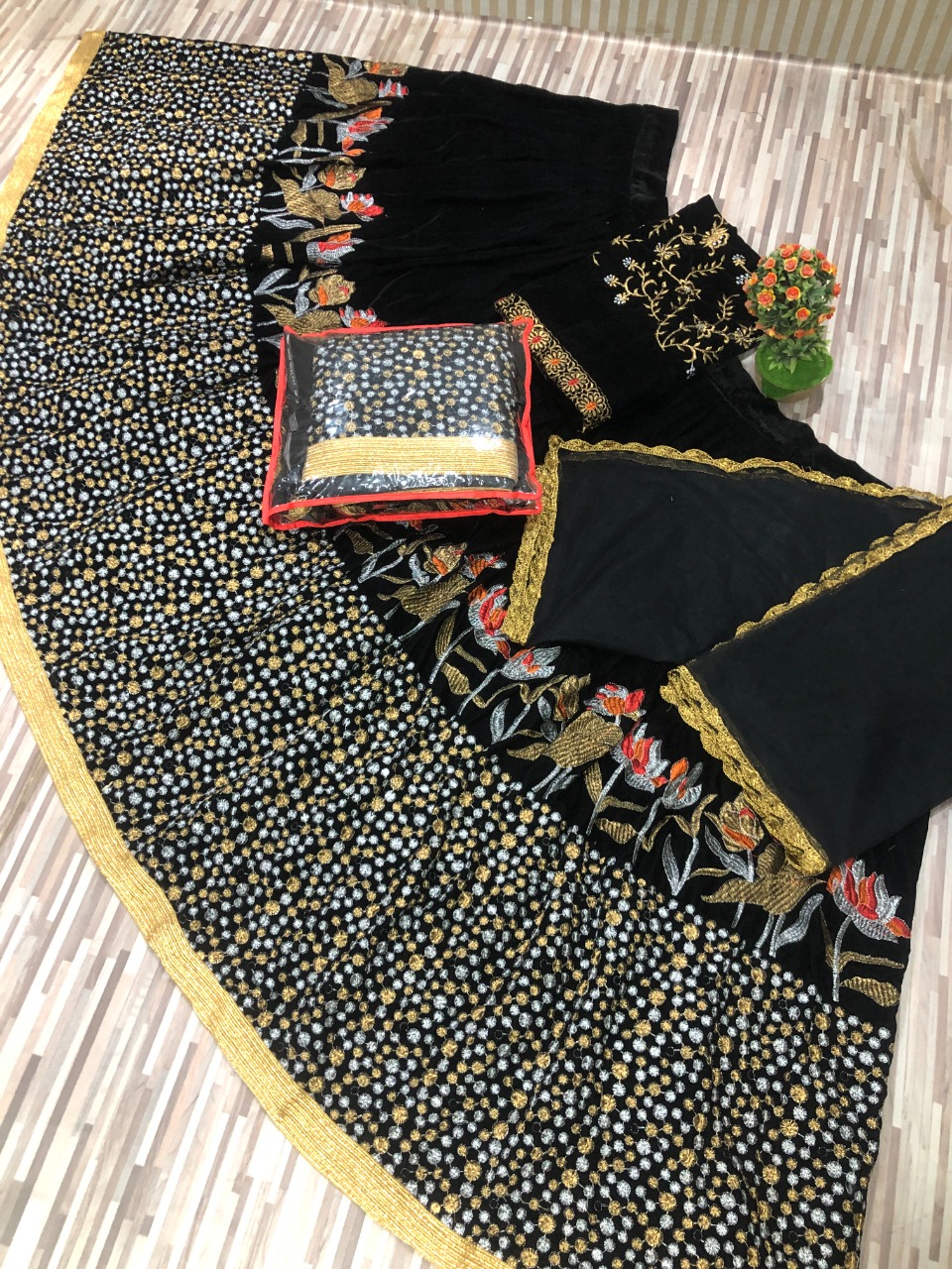 Black Color Velvet With Fancy Embroidery Work Designer Lehenga Choli