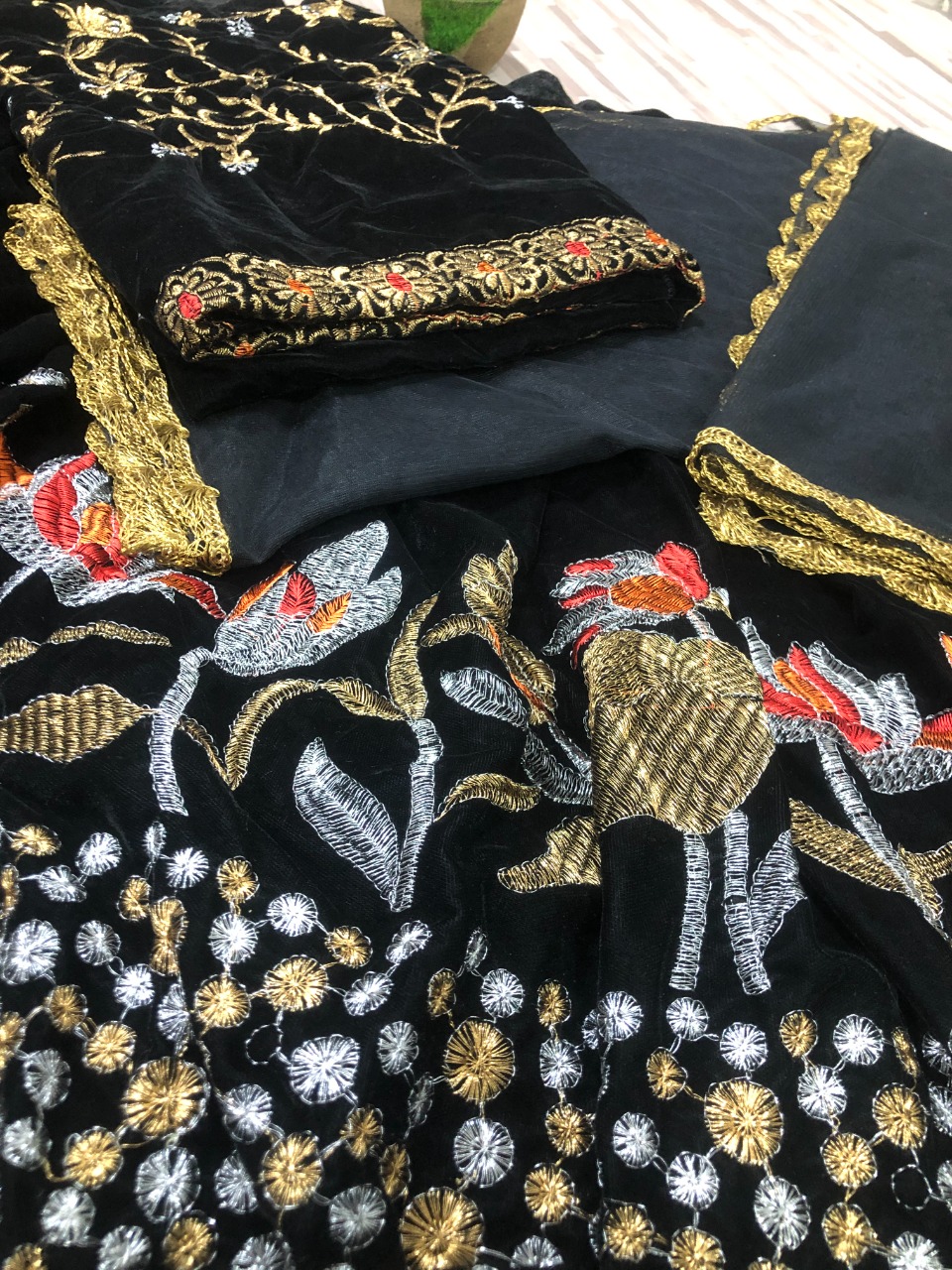 Black Color Velvet With Fancy Embroidery Work Designer Lehenga Choli