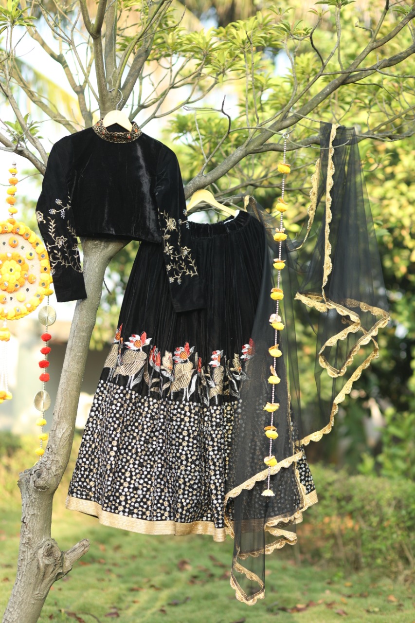 Black Color Velvet With Fancy Embroidery Work Designer Lehenga Choli