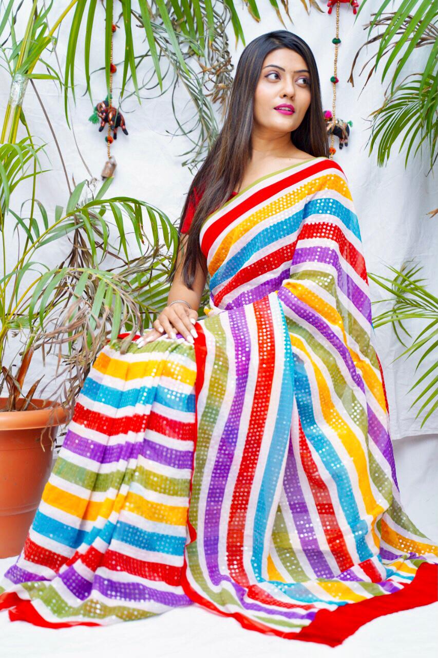 Designer Party Wear Cotton Saree In Multi Color
