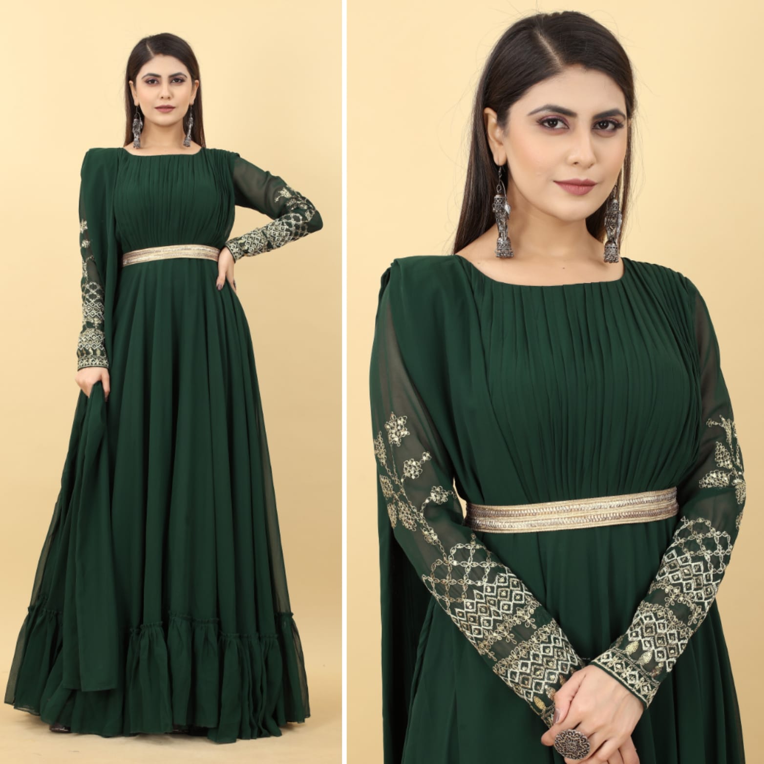Georgette With Fancy Wester Style Green Color  Gown Collection At Best Rate (2)