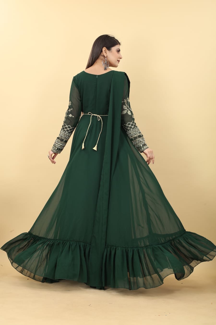 Georgette With Fancy Wester Style Green Color  Gown Collection At Best Rate (2)