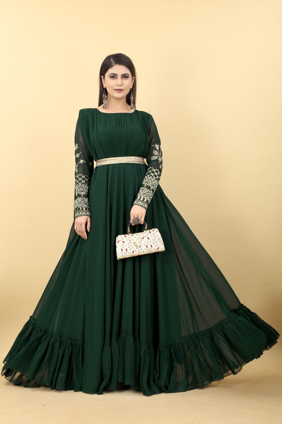 Georgette With Fancy Wester Style Green Color  Gown Collection At Best Rate (2)