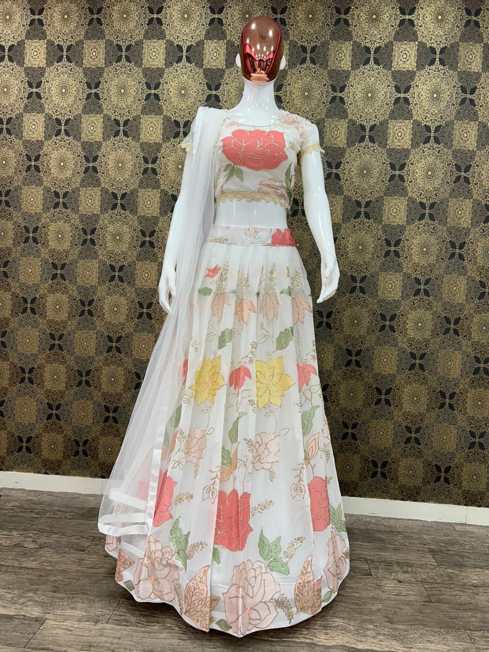 Wedding Wear White Color Georgette  With Fancy Designer Heavy Lehenga Choli Collection At Wholesale Rate