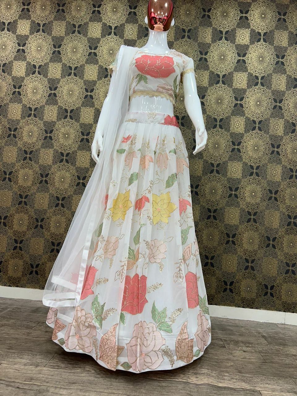 Wedding Wear White Color Georgette  With Fancy Designer Heavy Lehenga Choli Collection At Wholesale Rate