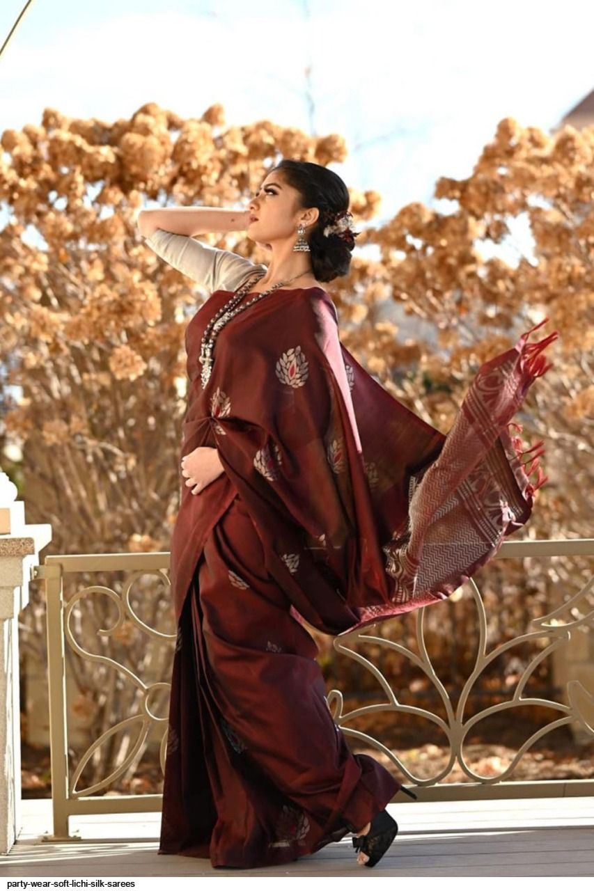 Maroon Color Lichi Silk With Fancy Jacquard Border Saree Collection Best Rate