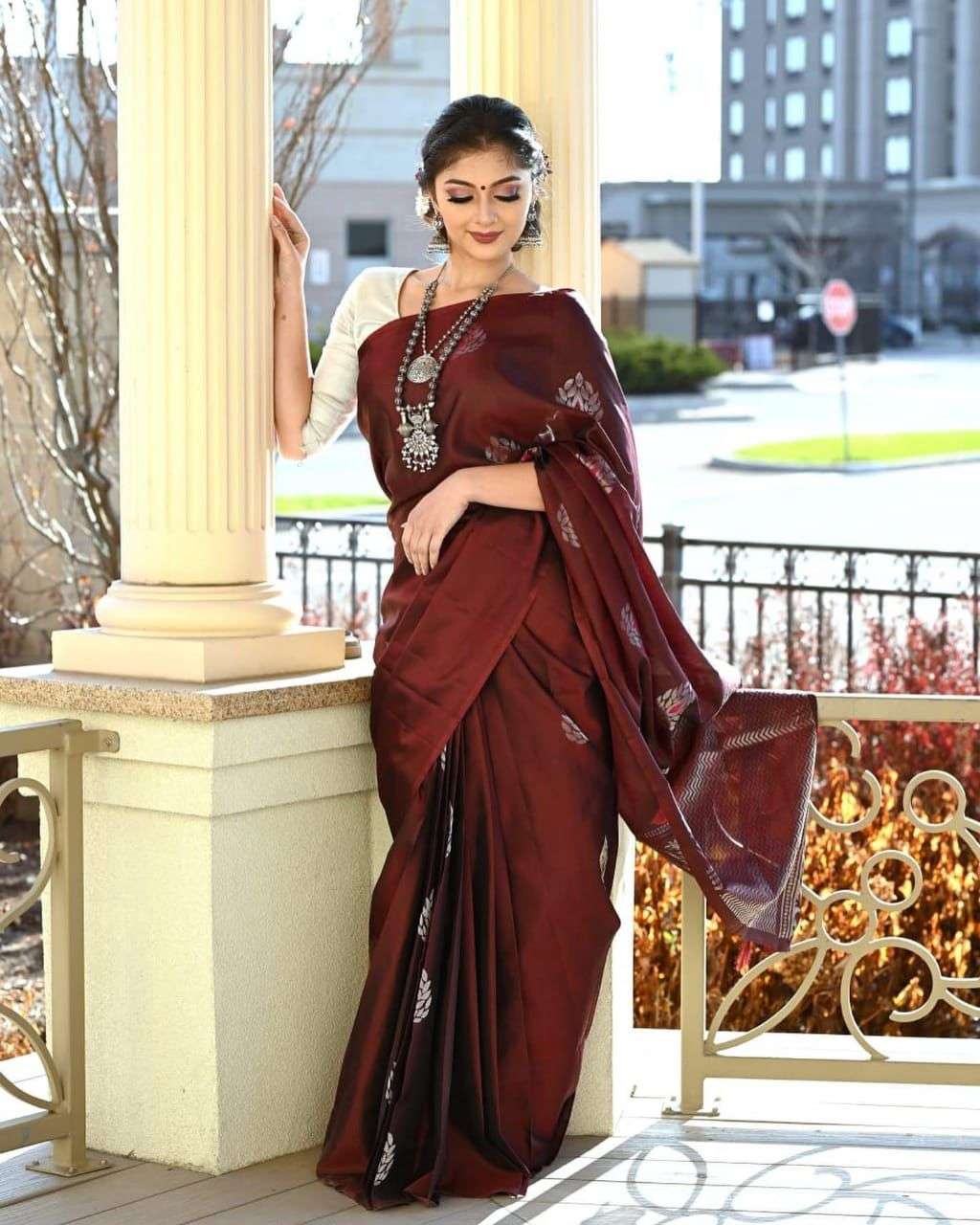 Maroon Color Lichi Silk With Fancy Jacquard Border Saree Collection Best Rate