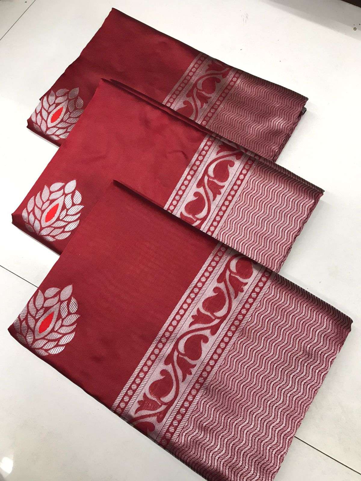 Maroon Color Lichi Silk With Fancy Jacquard Border Saree Collection Best Rate