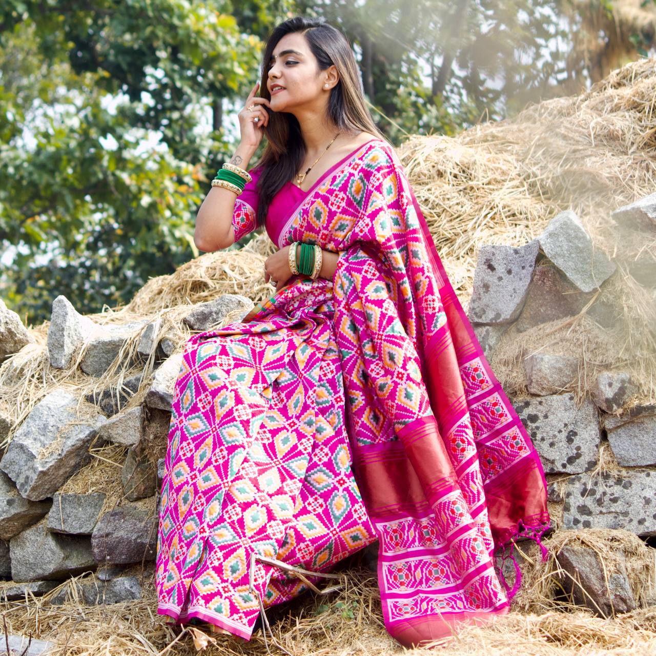 Traditional Patola Designer Soft Banarasi Silk Pink Color Patola Saree ...