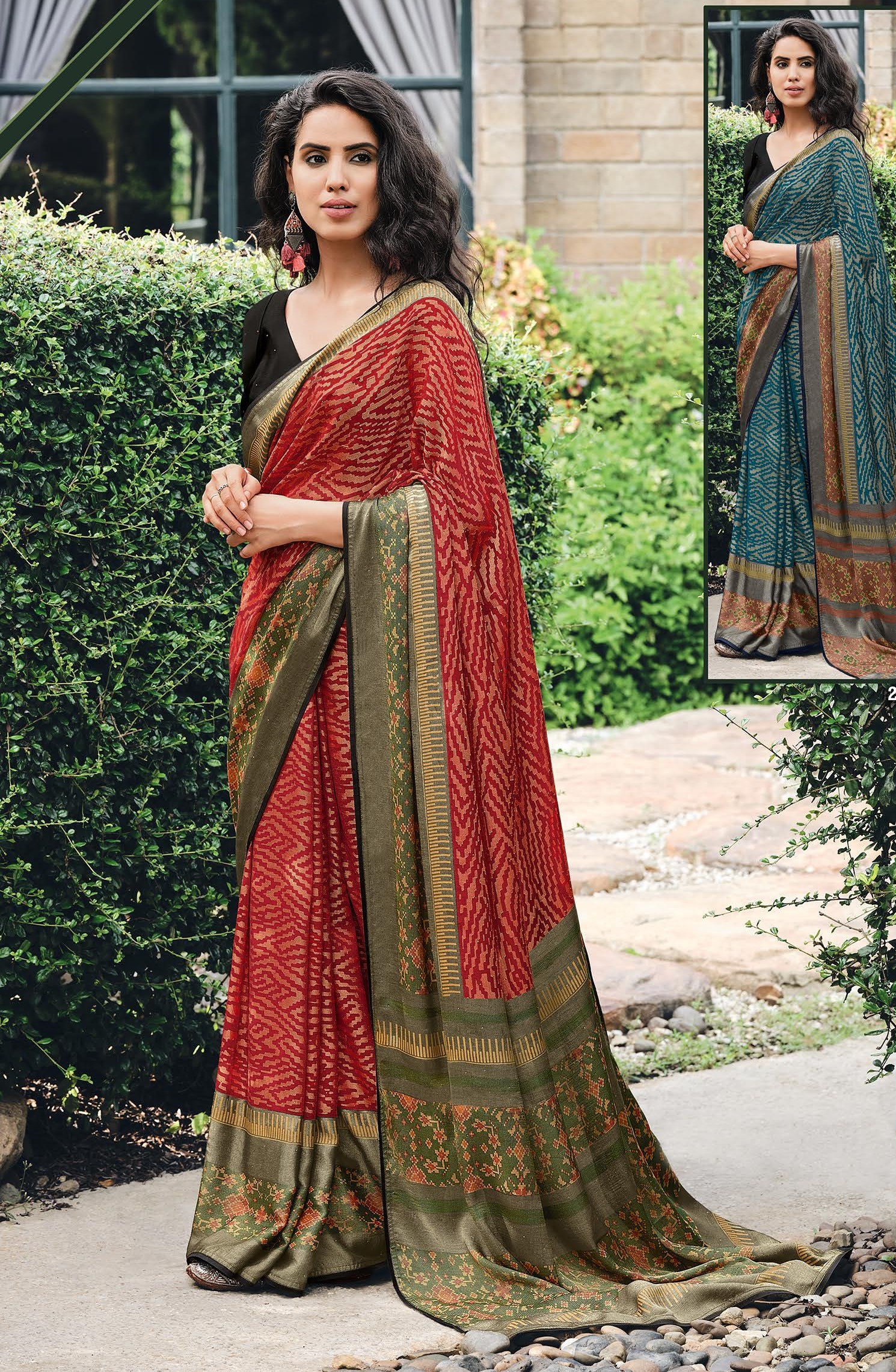 Subhash Saree Womens Chiffon Regular fit Printed Saugaat Saree - (Dark  Green, One Size) : Amazon.in: Fashion