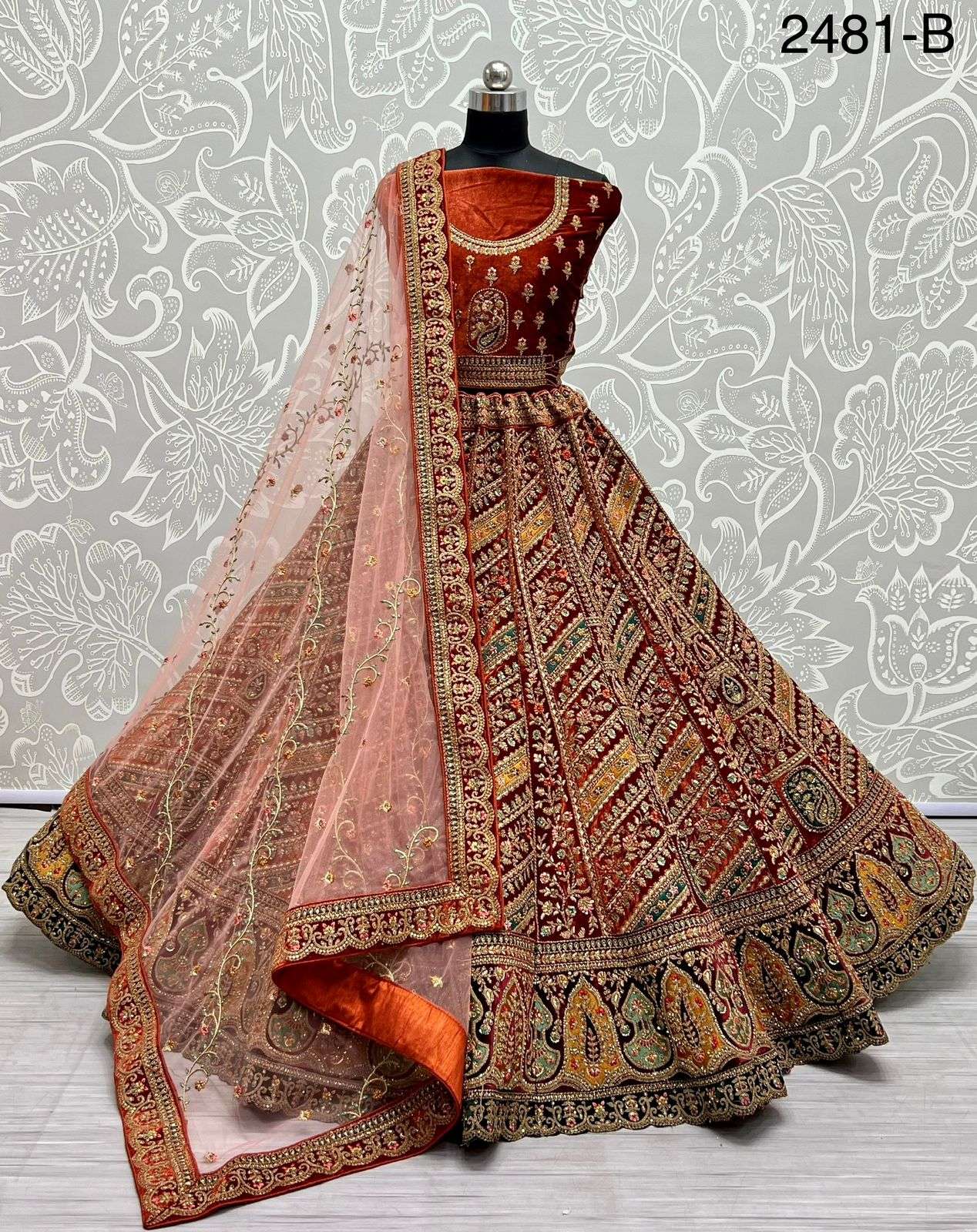 Red Pure Silk Moti & Zarkan heavy embroidery Semi-Stitched Lehenga choli &  Dupatta - Glamland - 4168344