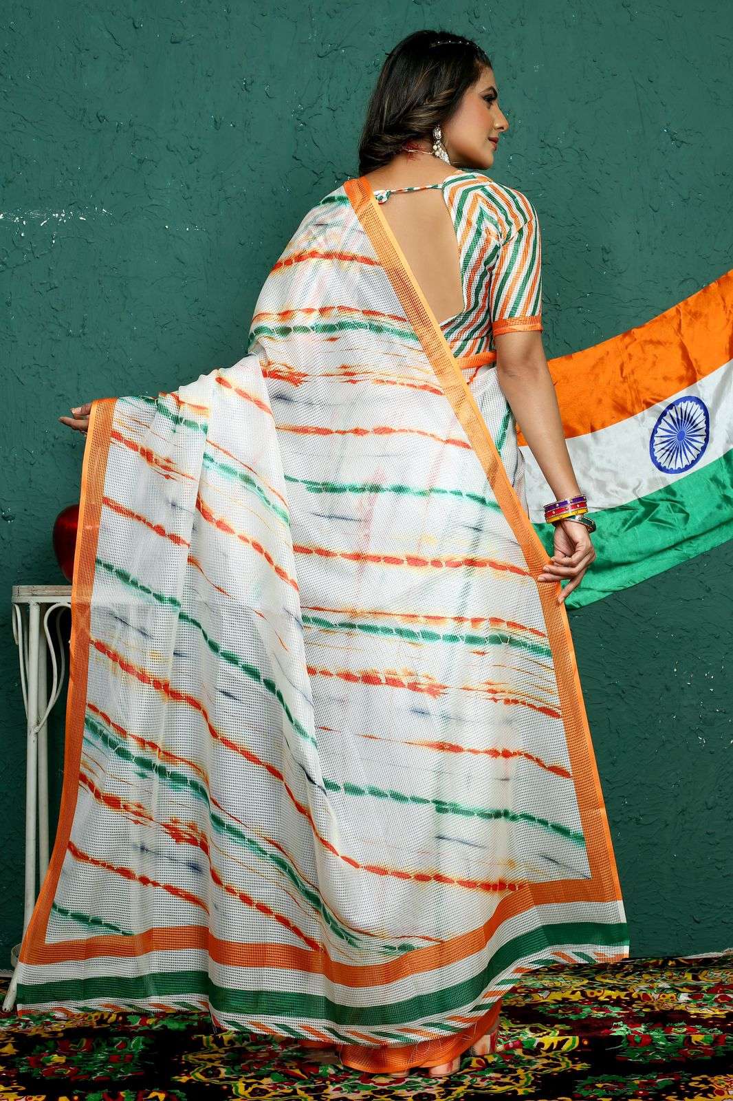 Buy Uniform Sarees Corp Printed Daily Wear Georgette Green, Orange Sarees  Online @ Best Price In India | Flipkart.com