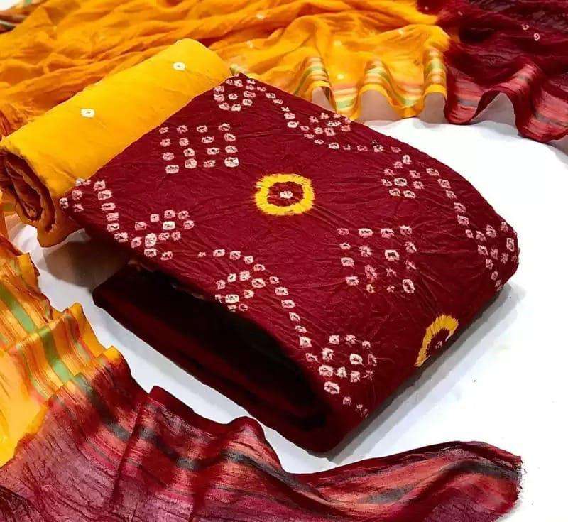 Regular Wear Cotton Bandhani Dress Material at Rs 895/piece in Jamnagar |  ID: 20543389873