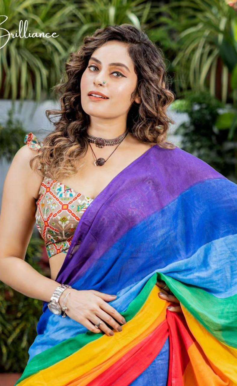 Sangam Presents Rainbow Silk Saree With Siroski Work